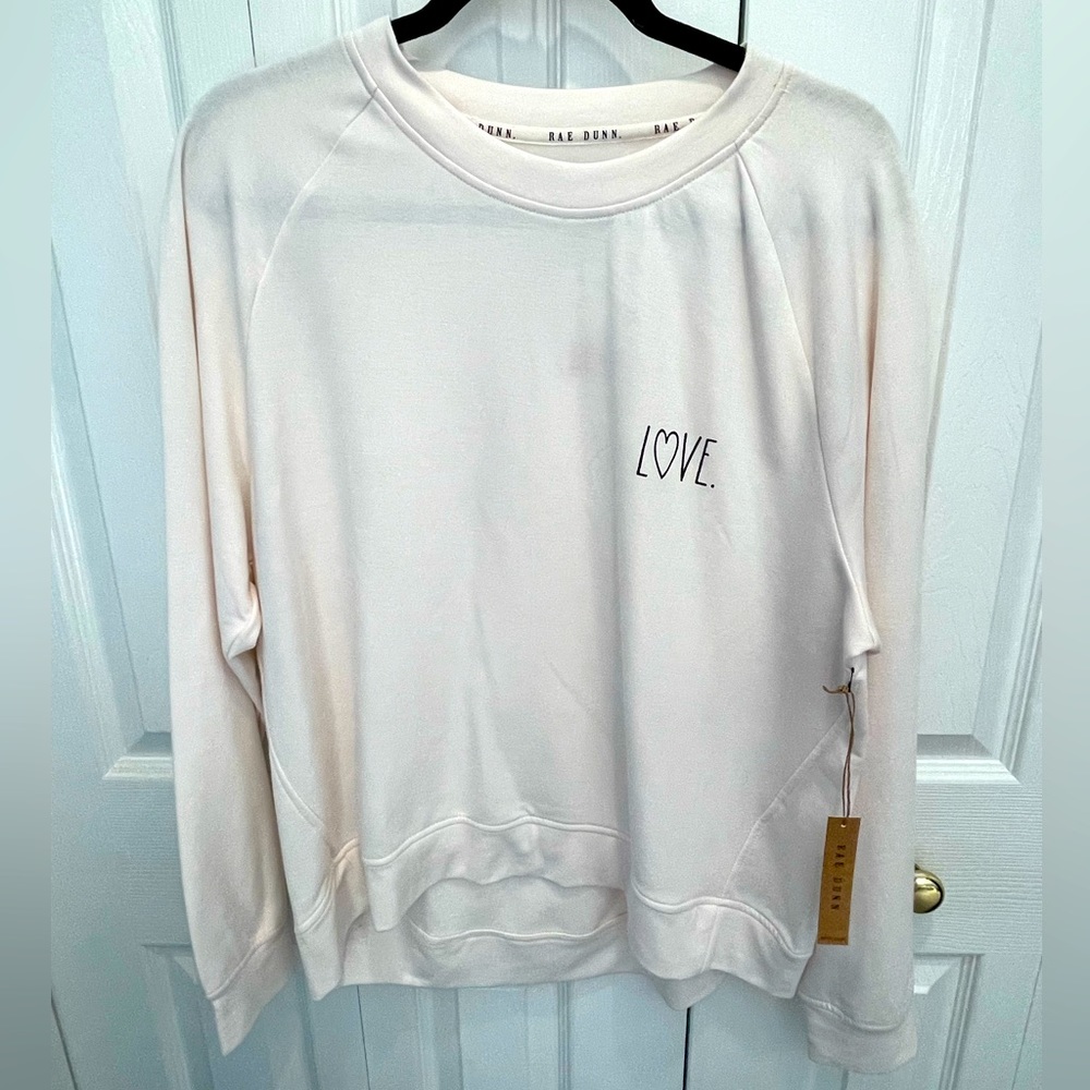 RAE DUNN Cute off white Heart Sweatshirt with the word LOVE NWT